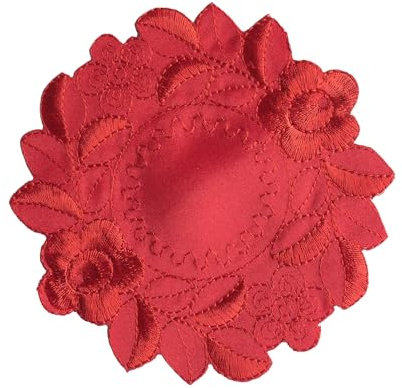 Whakano Set di 2 tovagliette in pizzo retrò, decorazione bohémien, con fiori ricamati, rotondi, per cucina, soggiorno, decorazione per hotel, uffici, caffetterie, ristoranti, 30 cm, rosso