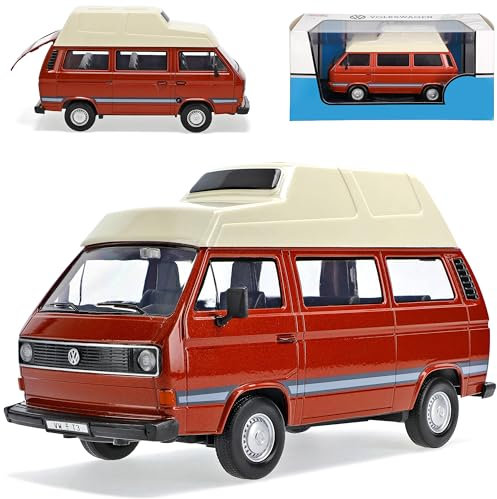 Motormax Volkwagen T3 Camper Bus Personen Transporter Braun mit Weiss 1979-1992 1/24 Modell Auto mit individiuellem Wunschkennzeichen