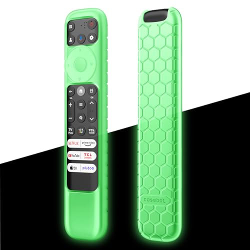 Fintie Protective Case for 2023 TCL RC902V FMR1 Voice Remote, Light Weight Anti Slip Shockproof Silicone Cover for TCL Q650G Q750G QM850G S450G S350G Series Google Smart TV Remote Control (Green Glow)