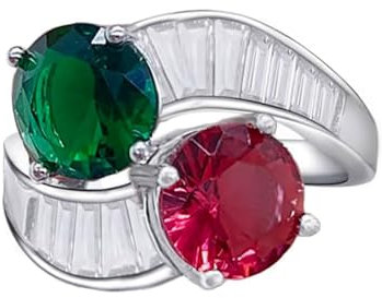 IMINI Zierlicher Statement-Ring mit Kristallen, für Damen und Mädchen, Prinzessschliff, rund, grün und rot, Zirkonia, erweiterbar, stapelbar, offener Fingerring, Ewigkeitsversprechen, Hochzeitsringe,