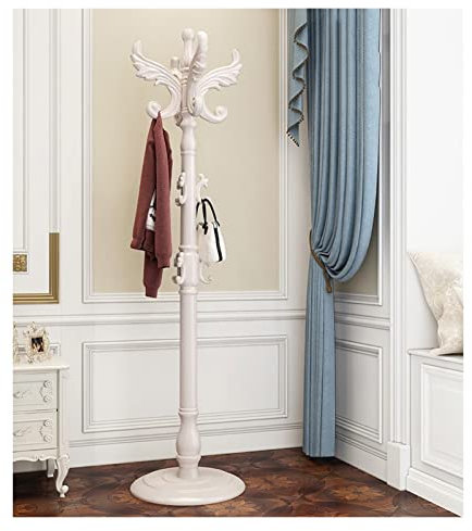 BAWHO Garderobe Europäische Art Boden Stehende Hut Mantel Schal Stand Aufhänger Mit Haken, Holzständer, Für Kleidung, Anzüge, Schals, Handtaschen, Regenschirm/Weiß/42 * 42 * 182 cm
