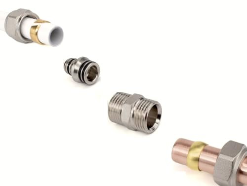 Sandy Beach 15mm auf 16mm Kompressionsadapter-Reduzierstuck, langlebiger Messing-Rohrverbinder für Kupferrohre, Handtuchheizkorpersysteme, TRV Heizkorperventile, Thermostatisches Heizkorperventil (2)
