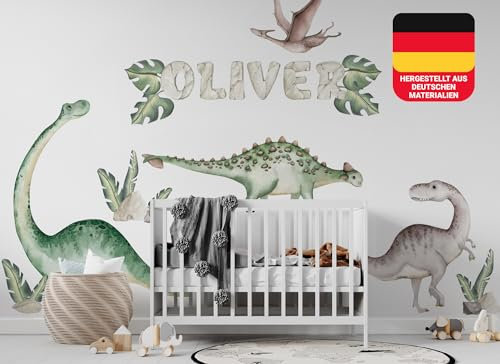 Personalisiertes Dinosaurier Wandtattoo mit Namen, Dino Wandtattoo Kinderzimmer Babyzimmer, Wandsticker Deko osomhome os3204
