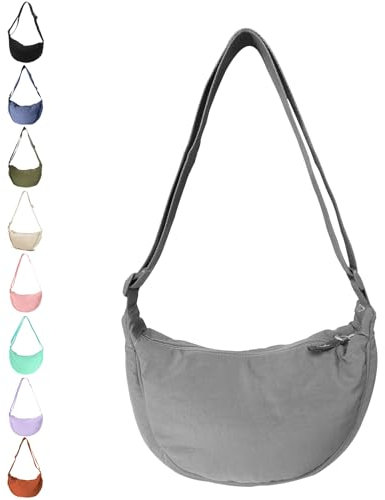 JENCVNL Damen Halbmond Tasche Nylon Crossbody Bag Damen Crossbody Moon Bag Crossbody Bag Halbmond Schultertasche mit verstellbarer Schultergurt (Grau)