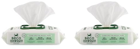 Beco Bamboo Dog Wipes - Plastic Free Home Compostable, 80 Wipes, Unscented, For Paws, Body and Bum, Plant-Based Grooming Wipes (Pack of 2)