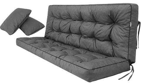 Sales Core Hollywoodschaukel Kissen, Weiches Sitzkissen, langlebiges Gartenschaukel Kissen, Kissen geeignet für Wohnwagen, Bankkissen mit Rückenlehne. Breite 120 cm - Graphit