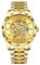 JewelryWe Herrenuhr Automatik Uhr Herren: 30m Wasserdicht Automatisch Mechanisch Analog Armbanduhr Männer Leuchtend Skelett Militär Automatikuhr mit Gold Edelstahl Armband und Gold rundem Zifferblatt