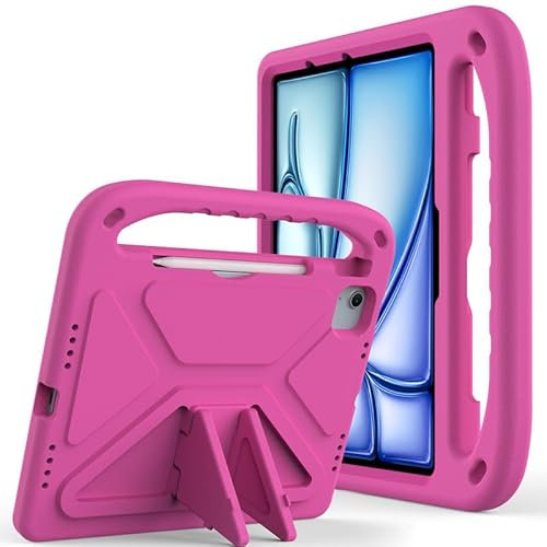 Coque pour iPad Air 11 M2 2024, iPad Pro 11 M4 2024 pour tablette iPad Pro 11 M4 2024 - Housse légère et résistante aux chocs avec poignée et support, rose