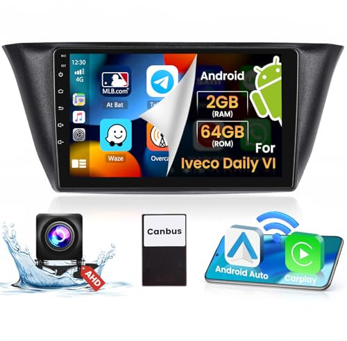 Hikity 2G+64G für Iveco Klen RV/Daily 2014-2021 Android 15 Autoradio mit Wireless Carplay Android Auto 9 Car Radio Bluetooth mit Navi WiFi SWC DSP FM/RDS Mic Rückfahrkamera