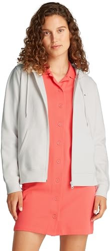 Tommy Jeans Damen Hoodie mit Reißverschluss Zip Thru mit Kapuze, Weiß (Ecru), S