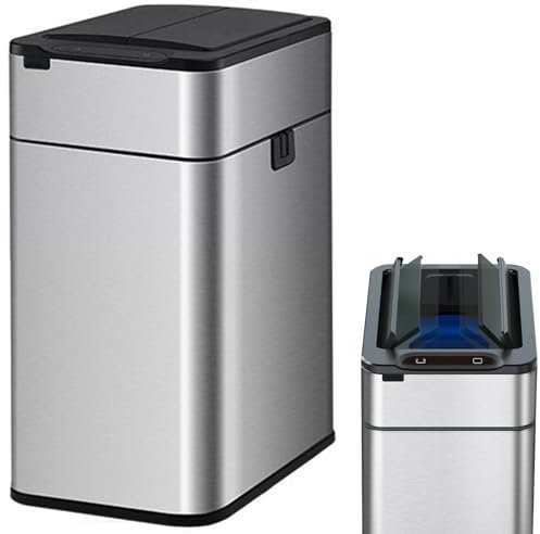 Générique PlacardcupboardSmart Poubelle en Acier Inoxydable avec Emballage Automatique Ouverture du Couvercle Coulissant Latéral Bidirectionnel pour Salle de Bain Bureau RV Salon (Color : Silver Size