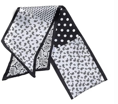 BREEZE NOUTHERLY Women's 100% Silk Scarf,Seidenschal Damen 100% Seide, Bunte Luxuriöse Schals,Schwarz Weiß Paisley-17X150