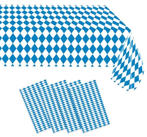 4STK Tischdecke Raute Oktoberfest, Bayerische Deko Oktoberfest Dekoration Party Bayrisch BlauTischdeko Bayern Tischtuch Blau Weiß Bayernraute Partytischdecke für Bierzelten Bier Festival München