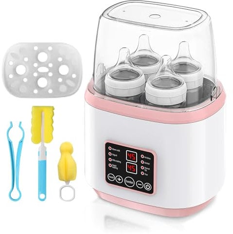 Flaschenwärmer Baby, 8-in-1 Sterilisator für babyflaschen, Schnell-Flaschenwärmer, Milchflaschenwärmer für Babys, Fast Babykostwärmer & Abtauung, BPA-freier Babynahrungsheizung mit LCD-Display (Rosa)