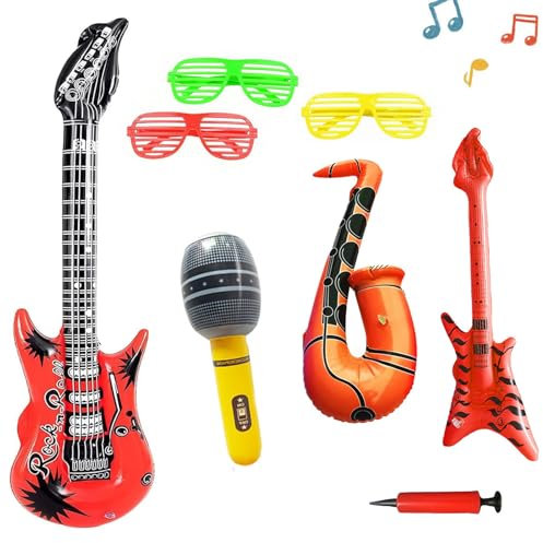 8 Pcs Luftgitarren Zum Aufblasen - Aufblasbare Props Set, Deko, Foto Requisiten, Fotobox Accessoires für Hochzeit, Geburtstag, Party - Ballons und Supplies