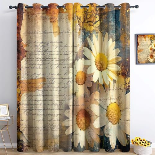 Blickdichte Vorhänge H200 X B70 cm (2Er Pack) Vintage Blumen Auf Papier Bunt – Sonnenschutzend & Wärmeisolierend, Für Kinderzimmer & Wohnzimmer – Waschmaschinengeeignet Vorhang