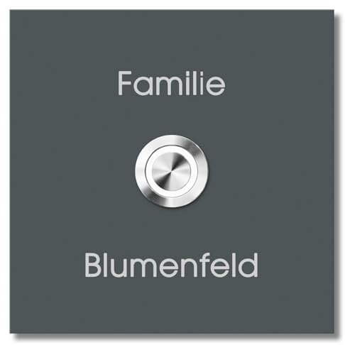 MOCAVI Ring 187 Aufputz-Türklingel basaltgrau personalisiert mit LED-Ring - Quadratische Klingelplatte, Rostfrei, Korrosionsbeständig, Name, Modernes Design, Beschriftung, RAL 7012