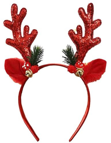 slothbyte Weihnachts Haarreif Weihnachtsbaum Geweih Haarreif,Weihnachtsschmuck, Weihnachts Rentier Stirnbänder für Weihnachten Halloween,Haarschmuck Weihnachtskopfschmuck für Damen, Kinder (Rot)