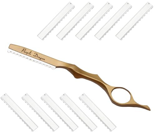 Haar Styling Rasiermesser, Styling Razor Thinning Shaper Friseur Styling Messer Effiliermesser Haar Texturierung Schneidrasier Kamm mit 10 Klingen für den Salon und Heimgebrauch (Gold)
