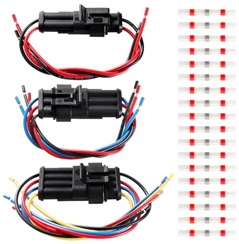 YIXISI 3 Set 2/3/4-Broche Kit de Voiture Étanche Connecteur Électrique avec Fil 20 AWG, Imperméable à l'eau Connecteur Terminaux Prise, avec 18 Cosses à Souder, pour Moto Auto