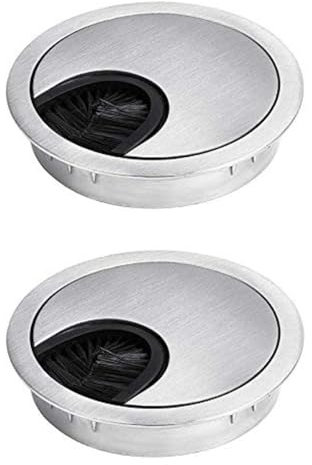 2Pcs Desk Table Grommet 60mm(2.4 inch) Brushed Chrome Desk Cable Wire Grommet Cable Port Hole Covers Tidy for Home Office Computer Table Wire Organizer