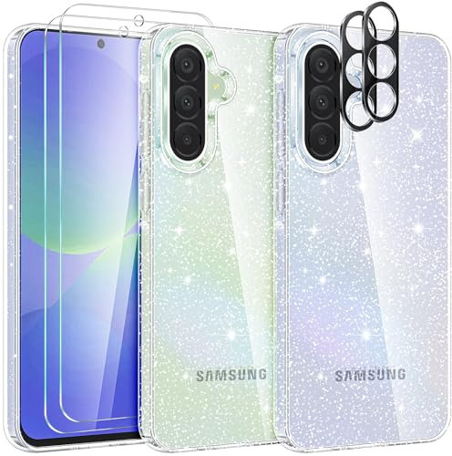 YIRSUR Hülle für Samsung Galaxy A36 5G, mit 2 Stück Hartglas Schutzfolie und 2 Stück Kameraschutz, Handyhülle Case Transparent Glitzer Slim Soft Silikon TPU Stoßfest Cover für Samsung Galaxy A36 5G