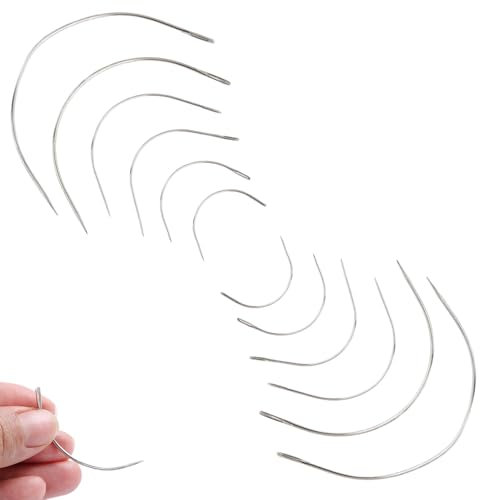 12 Stück Gebogene Nadeln,Gebogene Nadeln Dünn Nadel Polsternadel,Rund Leder Sattlernadel,gebogene nähnadel,leder nähen nadel,Nähutensilien für Lederbearbeitung Werkzeug