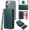 Asuwish Phone Case for iPhone 15 6.1 inch Zipper Wallet Detachable Cell Cover with Tempered Glass Screen Protector Crossbody Lanyard Strap Flip Card Holder Slot i Phone15 i15 Women Men Dark Green