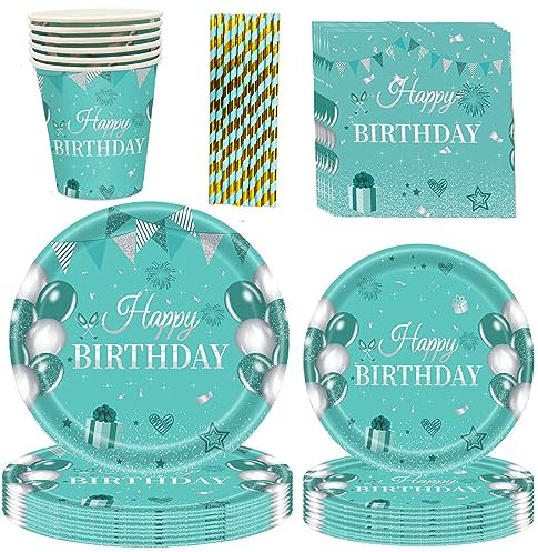 107 Pcs Stitc Enfants Anniversaire Vaisselle Kit, Stitc Décoration Danniversaire Ballon Vaisselle Stitc Fille Couverts de fête,Décorations de Table D'anniversaire Assiettes Ballon pour Enfants