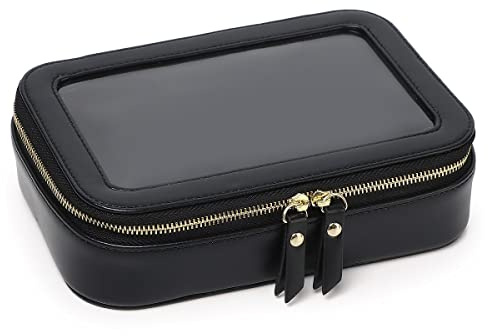 Pinkmik Kleine Make-up-Tasche, transparent, Mini-Kosmetiktasche, wasserdicht, Kulturbeutel mit Reißverschluss, Damen-Geldbörse, Organizer und Auto-Essentials, Schwarz, SLIM+XL, Reise-Kulturbeutel für