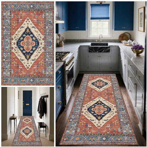 Läufer Teppich Flur Teppichläufer Flur Lang Küchenläufer 120 x 300 cm Schmutzfangmatte Innen Rutschfeste Maschinen Waschbare Fußmatte Küchenteppich Läufer für Küche Schlafzimmer Wohnzimmer Eingang