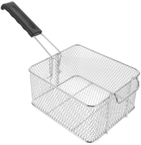 Mobestech Cesta para Freír Cuadrada De Acero Inoxidable 25x25 Cm con Mango Ergonómico Antideslizante para Freidora Cocina Restaurante, Cesta De Patatas Fritas y Pollo Frito