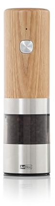 AdHoc EP163 i.Mill Elektrische Salz- und Pfeffermühle | Hochwertige Mühle aus Eschenholz & Edelstahl mit Keramik-Mahlwerk | USB-C wiederaufladbar | LED-Licht & Dosierhilfe | leise & kraftvoll