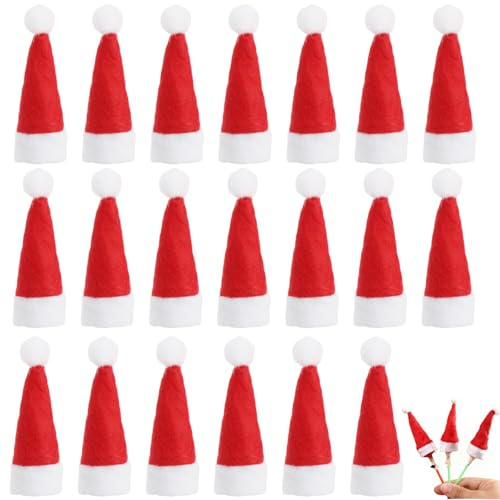 JunGG Mini Weihnachtsmützen 20er Set, Kleine Nikolausmütze, Weihnachtsmann Mütze Santa Hut für Weinflaschen Weihnachtsdeko Tischdeko (4 * 7cm)