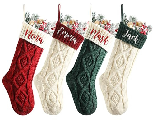 YUYUGO Weihnachtsstrumpf Personalisiert - Nikolausstrumpf mit Benutzerdefinierte Namen, Personalisierte 18” Großer Gestrickter Weihnachtsstrümpfe für Feiertags Familienparty Dekoration(1 Stück)