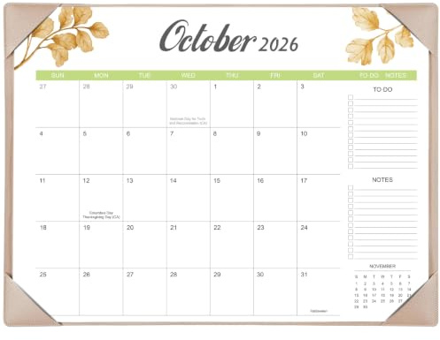 Skrivbordskalender 2026-2027 med skrivbordsmatta – 56 cm x 43 cm stor skrivbordsdyna kalender körs från januari 2026 till juni 2027, Kontorsmateriel skrivbord månadskalender för hem och kontor