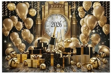 Kixolazr Décorations de réveillon du Nouvel An | Toile de dorée 2026 de 2,1 x 1,5 m, grand panneau en tissu | pour Noël, maison, bureau, école, restaurant, bar, photographie, cour, porche