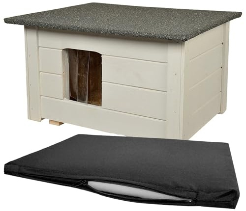 Isolierte Hundehütte und Katzenhütte, aus 40 mm dickem Holz gefertigt | Solide Konstruktion für den Außen- und Innenbereich (Weiß, Eingang auf der rechten Seite)