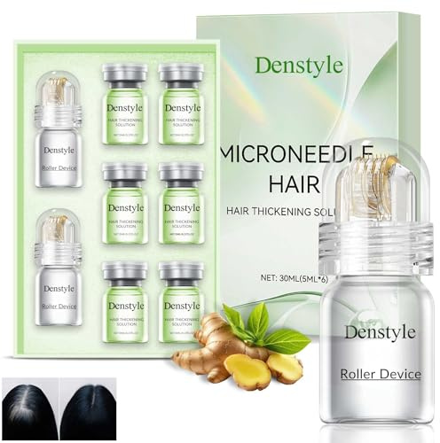 Hair Growth Serum Set, Hair Regrowth System für gegen Haarausfall | Microneedling Nachwachsen System mit Ginseng & Ingwer, Kräftiges Haar für Haarausfall Frau & männer, 2 Roller+6 Essenz