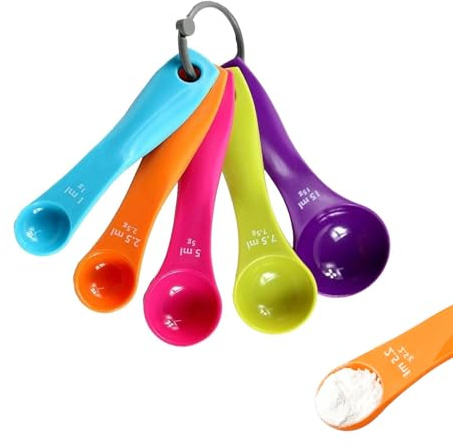 BIVYAX 5 Cucchiai Dosatori Colorati, Set di Misura con Diverse Capacità, cucchiaio dosatore grammi Cucchiai Porzionatori per Cucina e Pasticceria, Ideale per Liquidi e Polveri