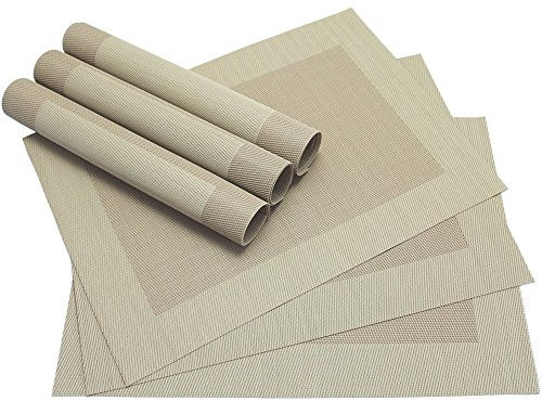 matches21 Edle Tischsets Platzsets BORDA Platzmatten 6er Set beige gewebt aus Kunststoff 45x30 cm Platzdeckchen Esstischunterlagen vom Tischwäsche Spezialist