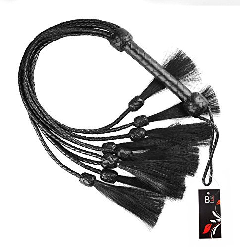 TOP Qualität - HANDGEFERTIGTE LEDERPEITSCHE mit ECHTEM PFERDEHAAR - 9 Riemen - 83,0 cm lang - 100% hochwertiges Rindsleder/Erotische Peitsche, Gerte für SM, BDSM und Bondage