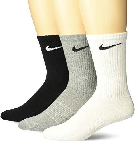 Nike Unisex Trainingssocken 3 Paar Lightweight Crew, Mehrfarbig (Grey Heather/White/Black), Gr. 34- 38 (Herstellergröße:S)