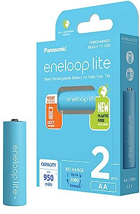 Panasonic Eneloop Lite AA 950mAh Eneloop NiMH Ready to Use Rechargeable Battery BK 3LCCE/2BE (2 Eneloop Lite Batteries)