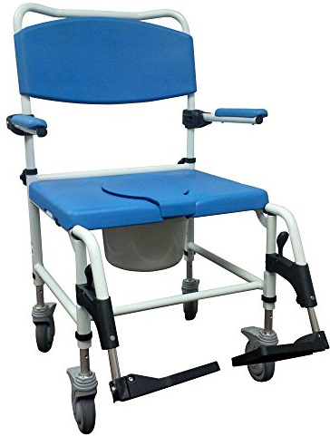 Drive Medical NRS185008 Bariatrischer Duschstuhl aus Aluminium, mit zwei Rollen, Blau und Weiß