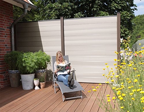 WPC/BPC Sichtschutzzaun bi color-weiß 3 Zäune inkl. 4 Pfosten in dark grey Sichtschutz Gartenzaun Zaun