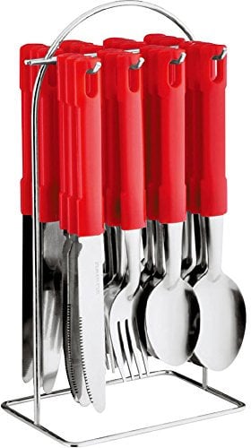 24 PC CUTLERY SET HIGH QUALITY STAINLESS STEEL WITH TRAY/STAND (Red with Stand)