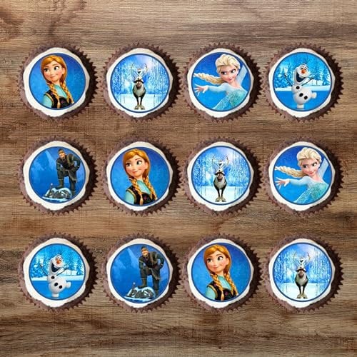PRECUT Frozen Cupcake Toppers, Princess Theme Edible Cake Decorations, Birthday Decorations, Frozen-Themed Cake Topper (Pack of 48-3cm Discs) 1.18 Inches