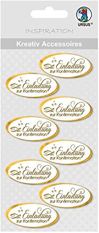 Ursus 564000320 - Kreativ Accessoires, Einladung zur Konfirmation, gold, 8 Stück, selbstklebend, aus verschiedenen hochwertigen Materialien, zum Dekorieren von Karten und Geschenke