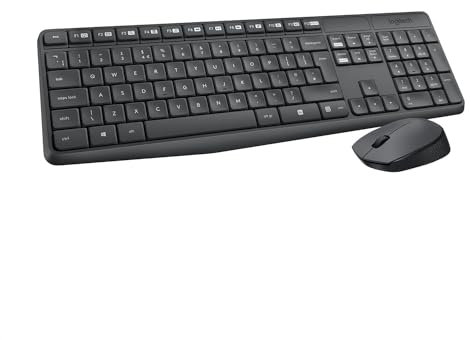Logitech MK235 Combo Clavier et Souris sans Fil pour Windows, Clavier US International QWERTY - Gris